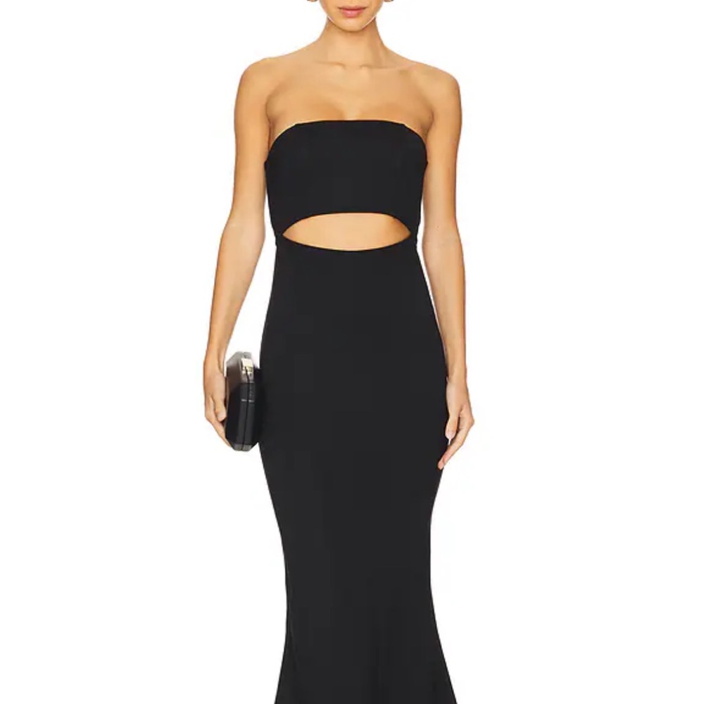 Black cutout strapless gown